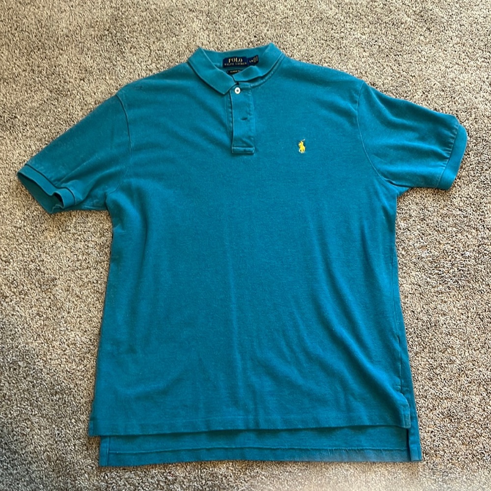 Polo by Ralph Lauren. Teal with yellow horse.